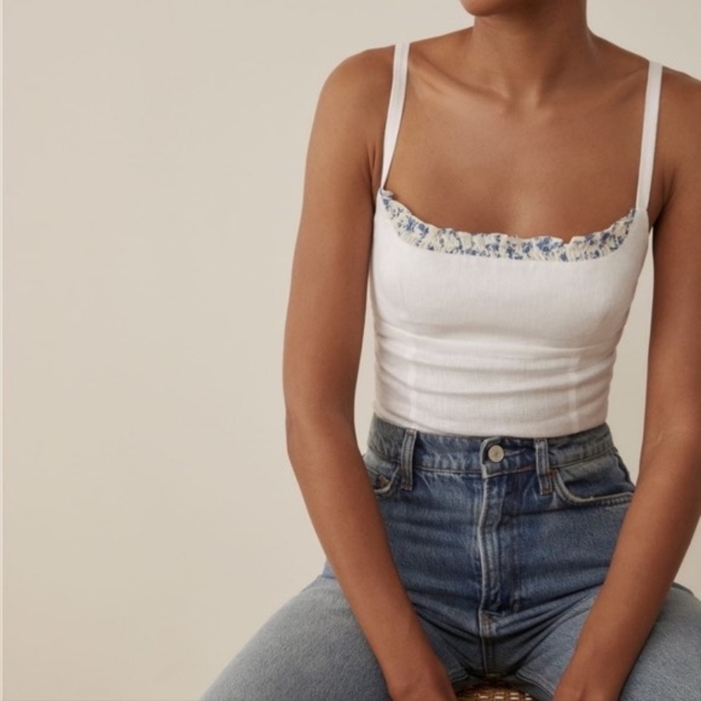 NWT Reformation Cari Linen Top White 4